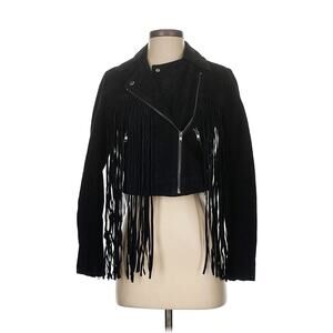 Urban Outfitters Black Genuine Leather Fringe Western Cropped Jacket XS
